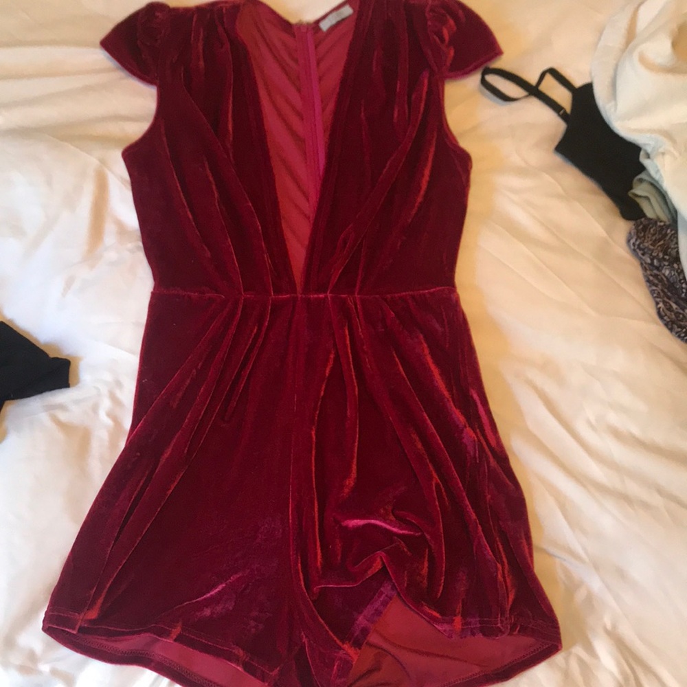 Maroon Velvet low cut Romper